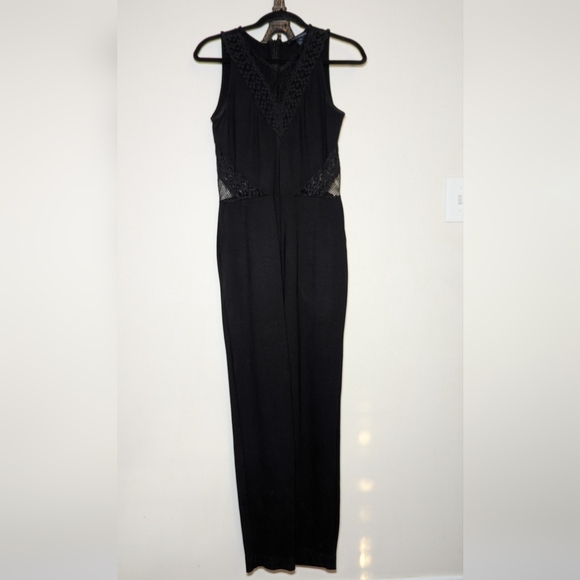 French Connection Savannah Mesh Lace Black Jumpsuit Women's Size 8 - Picture 1 of 5